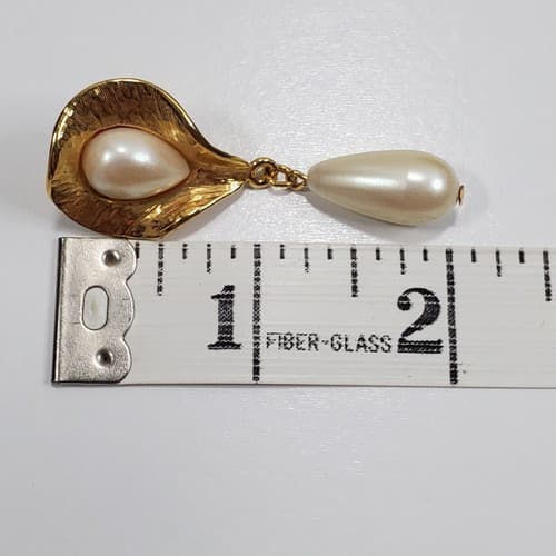 Vintage Lady Remington Baroque Statement Gold Tone Faux Pearl Pierced Earrings - Thumbnail 5