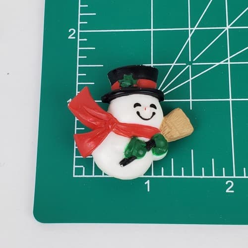 Vintage 1984 Hallmark Cards Plastic Snowman w/ Broom Christmas Brooch Pin - Thumbnail 4