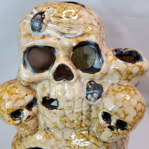 Vintage Halloween Ceramic Skulls Candle Holder Vase Spooky Scary Decor - Thumbnail 2