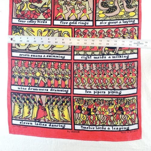 Vintage Ulster Ireland Pure Linen 12 Days Of Christmas Wall Hanging 18.5 x 29 - Thumbnail 11