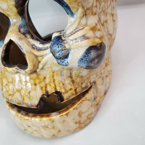 Vintage Halloween Ceramic Skulls Candle Holder Vase Spooky Scary Decor - Thumbnail 4