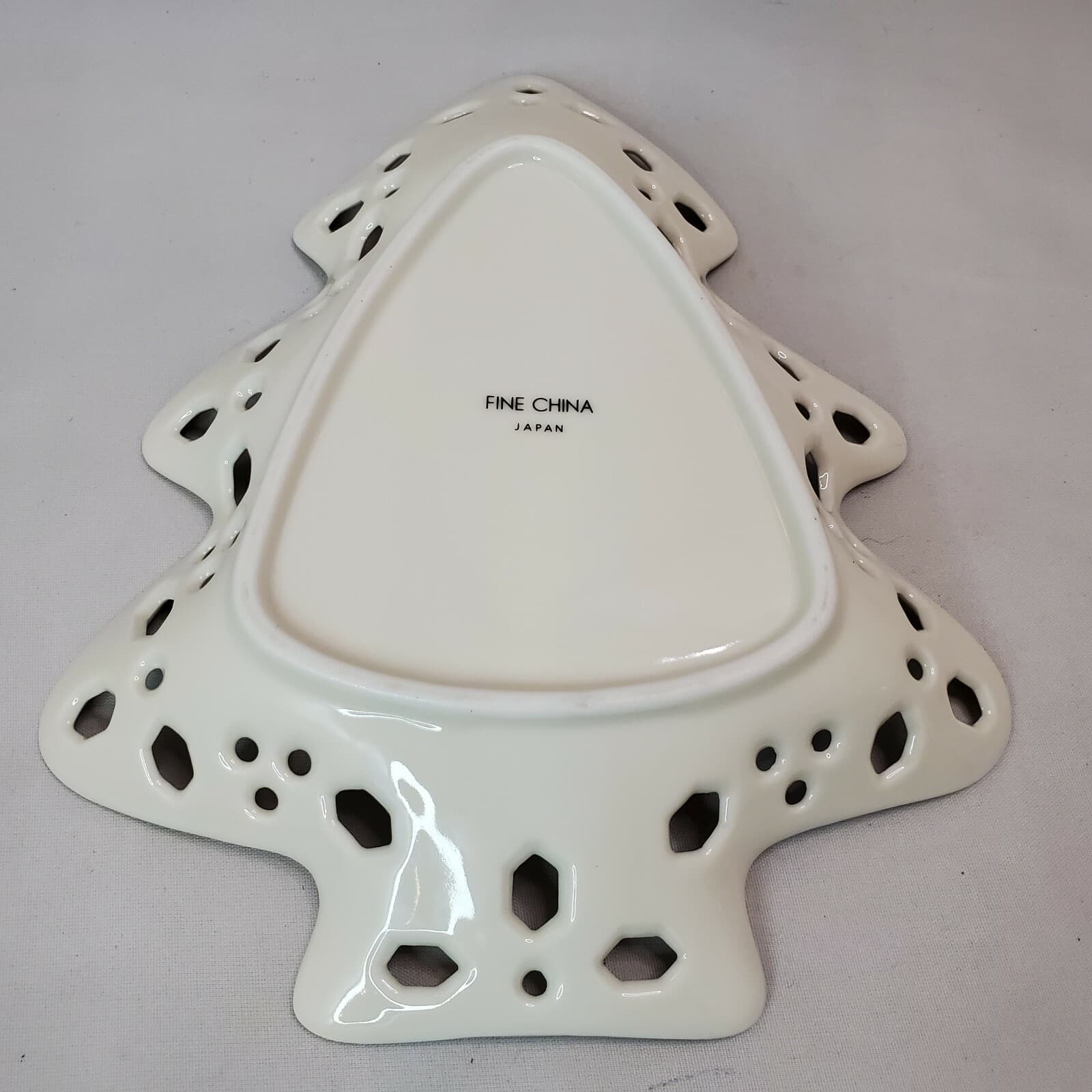 Vtg Christmas Tree Candy Dish Fine China Japan Gold Trimmed Reticulated Holiday - Thumbnail 4