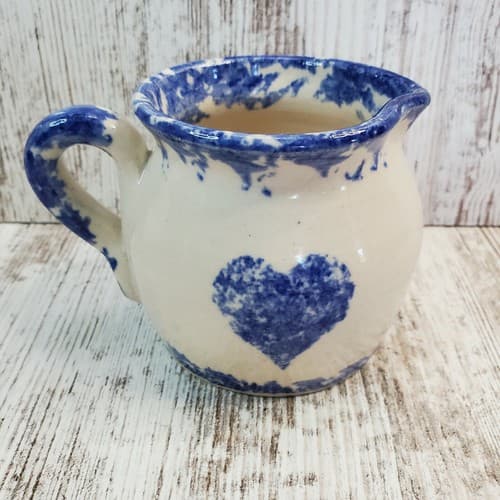 Buttermilk Acres Stoneware Blue Spongeware Creamer Heart and RI Graphic - Thumbnail 3