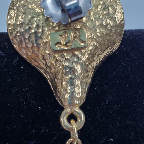 Vintage Lady Remington Baroque Statement Gold Tone Faux Pearl Pierced Earrings - Thumbnail 4