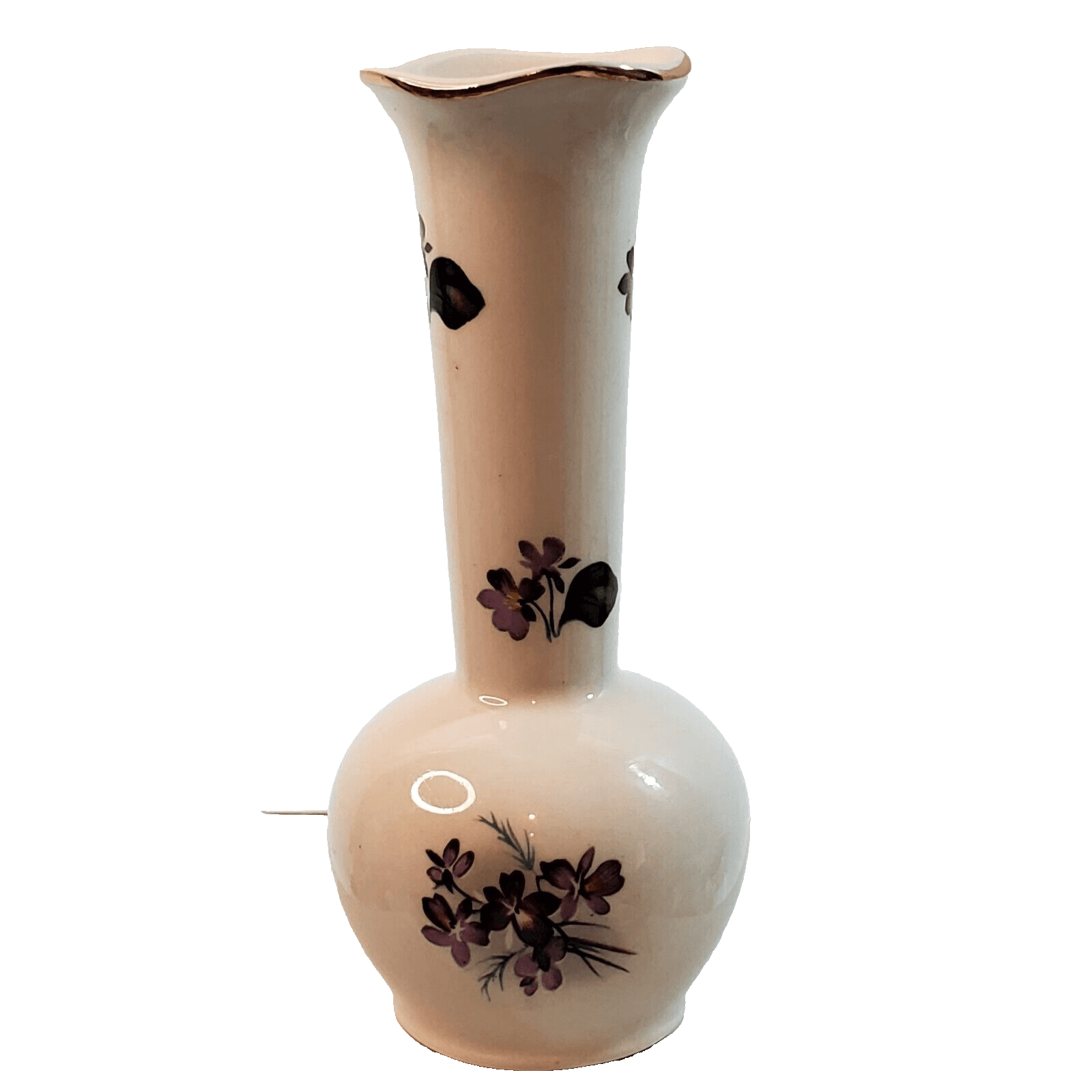Vintage Lord Nelson Pottery Small Bud Vase 3710 Purple Violet Floral 5.25" High