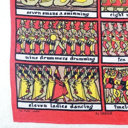 Vintage Ulster Ireland Pure Linen 12 Days Of Christmas Wall Hanging 18.5 x 29 - Thumbnail 4