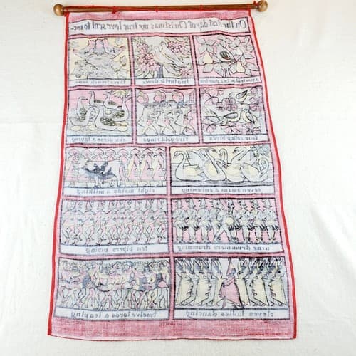 Vintage Ulster Ireland Pure Linen 12 Days Of Christmas Wall Hanging 18.5 x 29 - Thumbnail 12