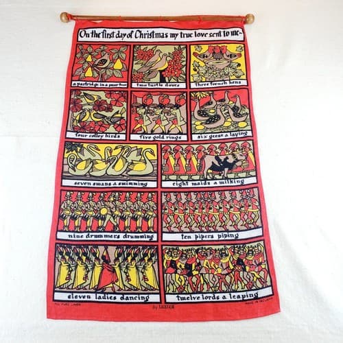 Vintage Ulster Ireland Pure Linen 12 Days Of Christmas Wall Hanging 18.5 x 29