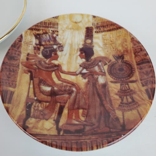 2 Decorative Mini Plates Made in Egypt by Sheeni Fine Porcelain Hieroglyphs Tut - Thumbnail 2