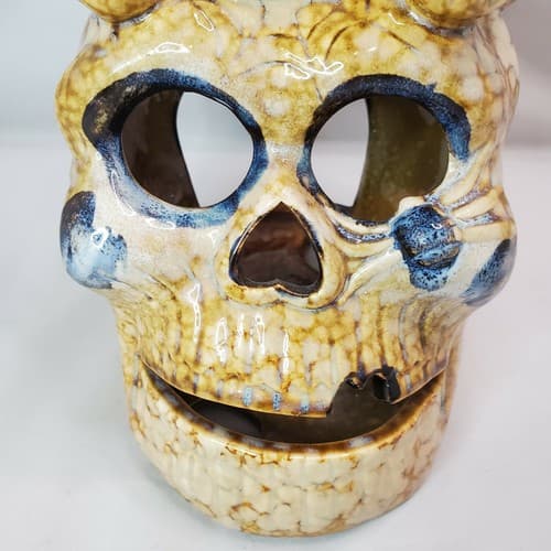 Vintage Halloween Ceramic Skulls Candle Holder Vase Spooky Scary Decor - Thumbnail 3