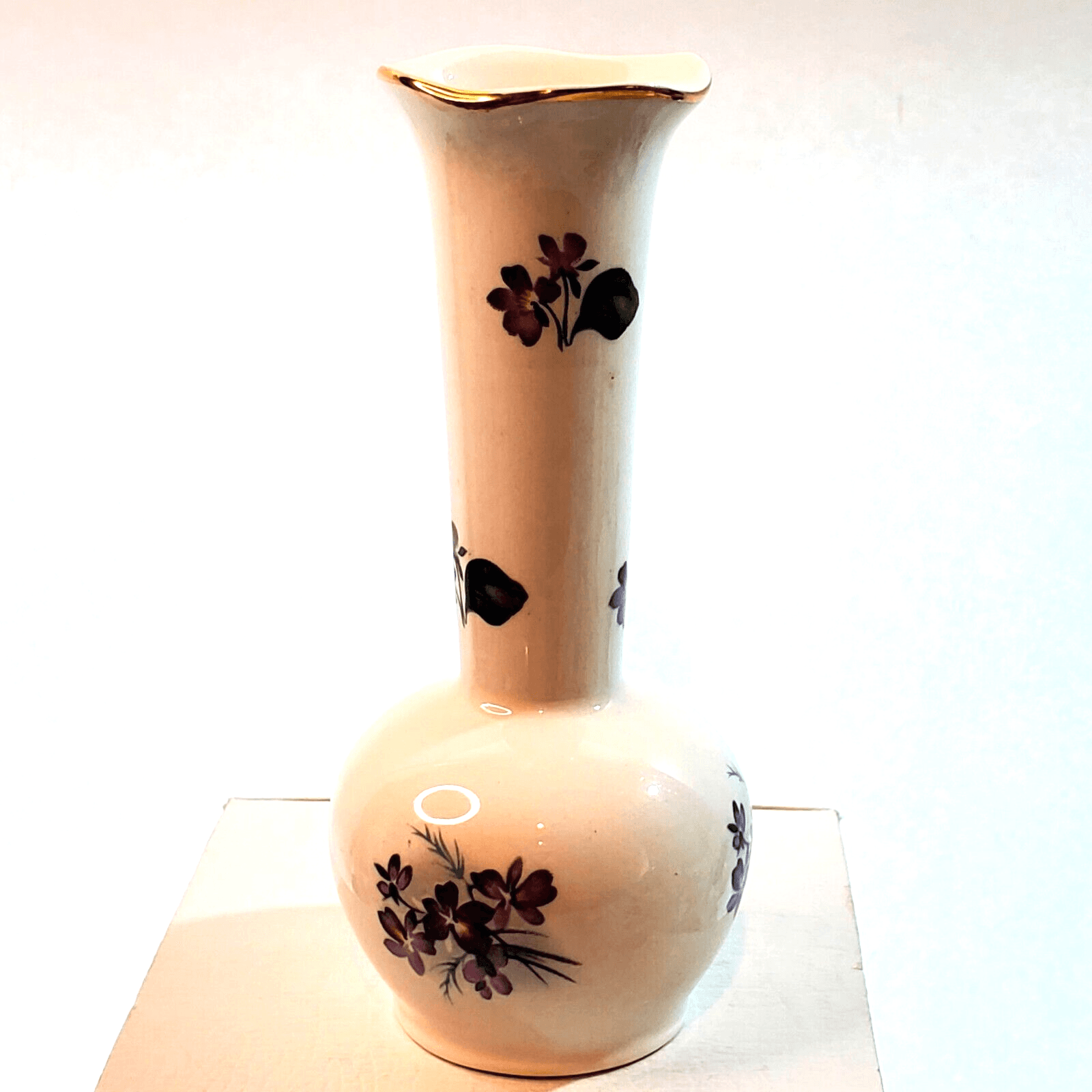 Vintage Lord Nelson Pottery Small Bud Vase 3710 Purple Violet Floral 5.25" High - Thumbnail 2
