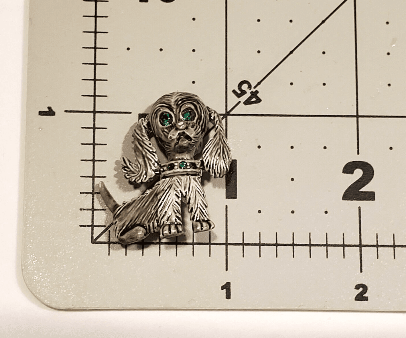 Vintage Gerry's White Gray Tone Metal Green Rhinestones Puppy Dog Brooch Pin - Thumbnail 4