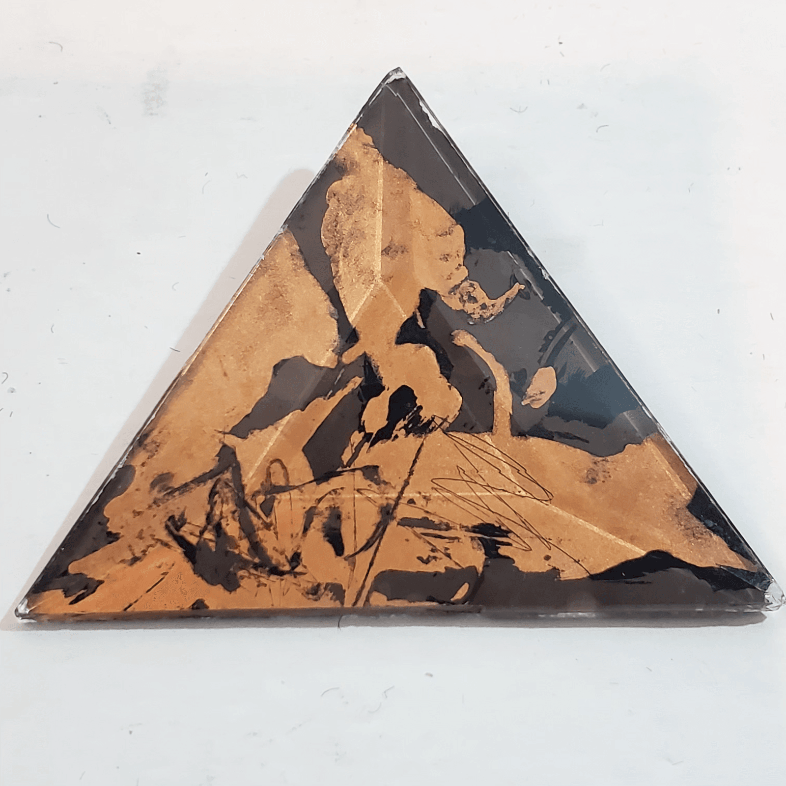 Vtg Dina Varano Art Deco Modernist Glass Prism Reverse Painted Black Gold Brooch