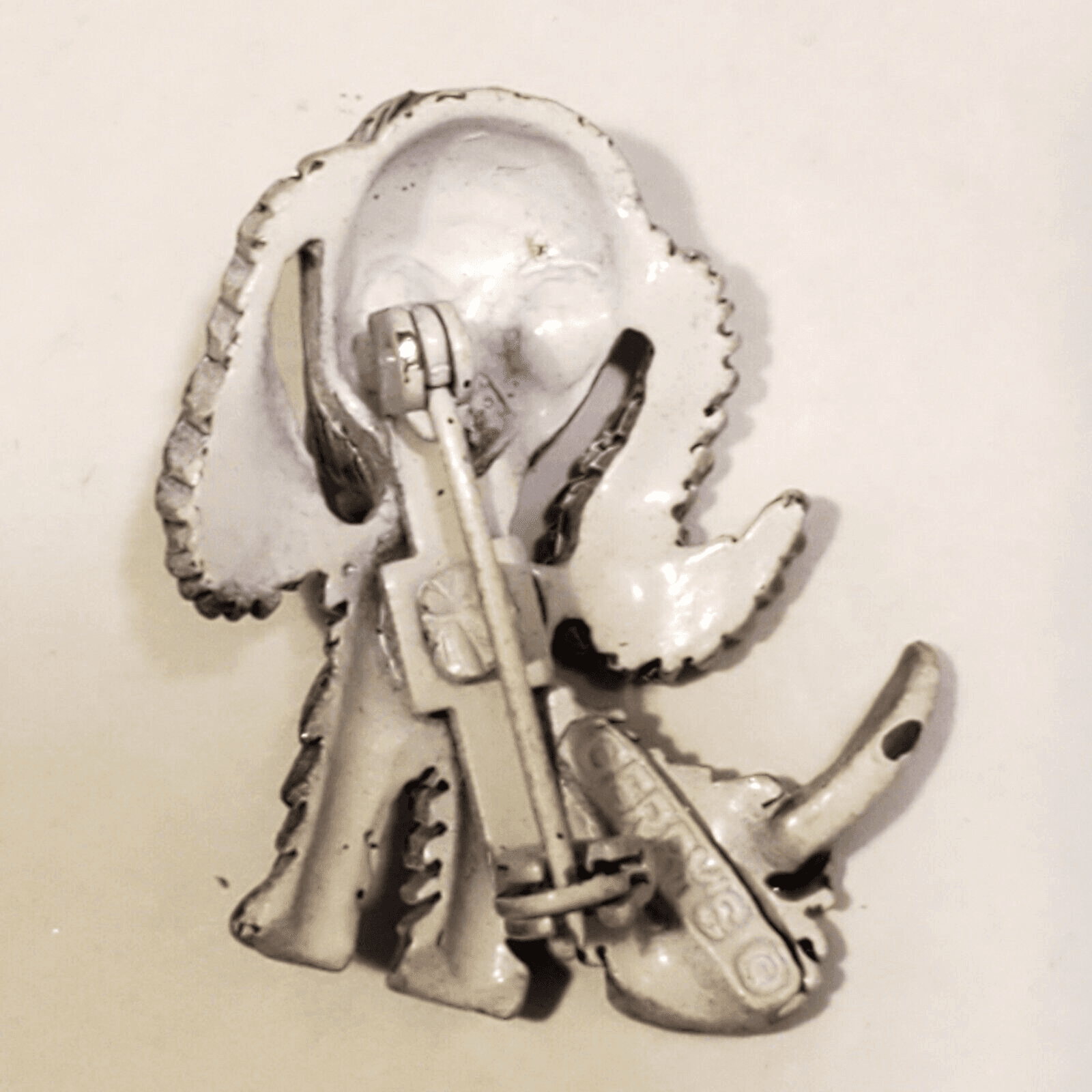 Vintage Gerry's White Gray Tone Metal Green Rhinestones Puppy Dog Brooch Pin - Thumbnail 2