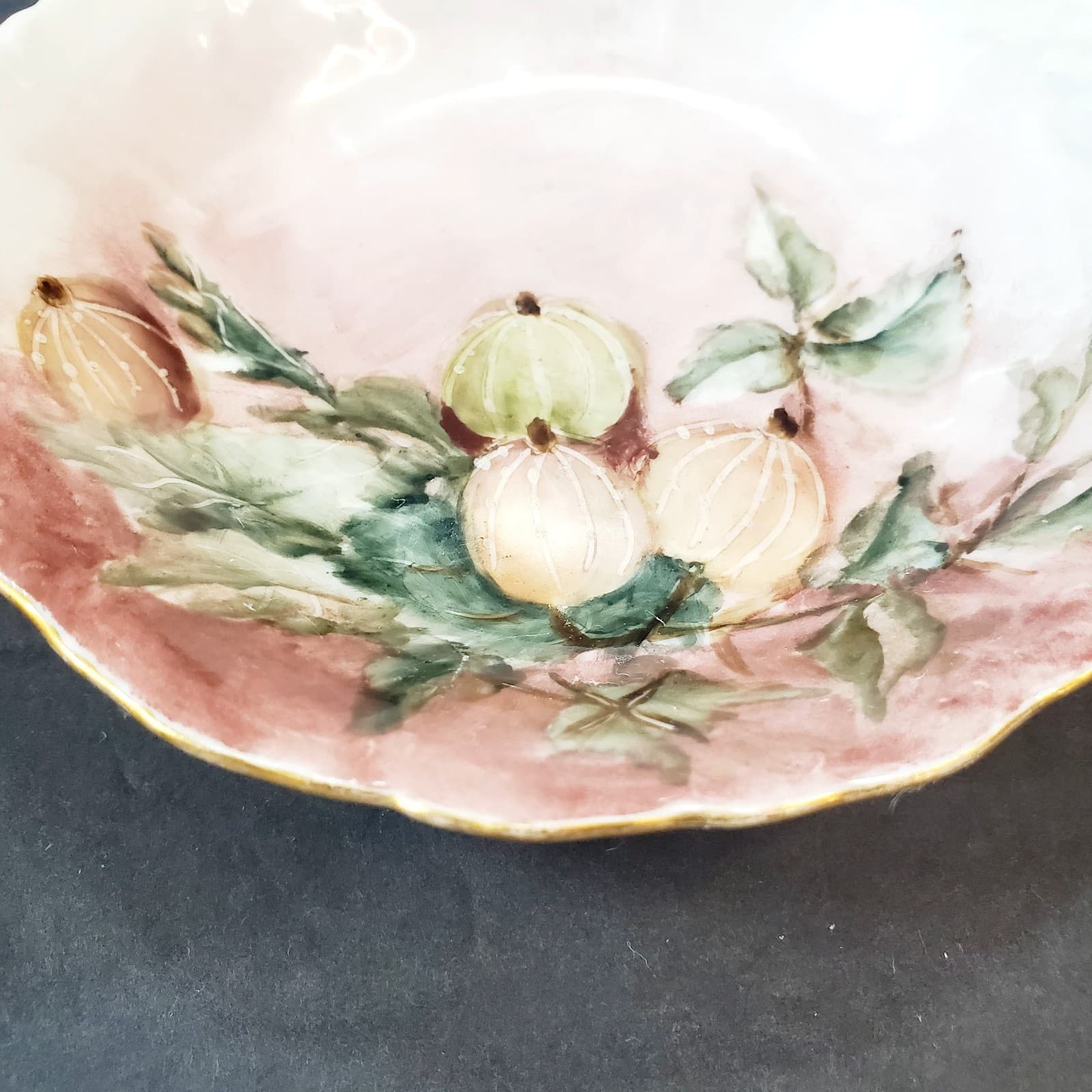 Vintage O & EG Royal Austria Hand Painted Fruit Leaves Berry Bowl Trinket Dish - Thumbnail 3