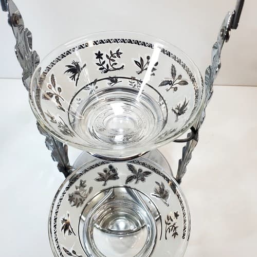 Vtg MCM Silver Tone Metal Relish Condiment Server Rack With Three Glass Bowls - Thumbnail 3