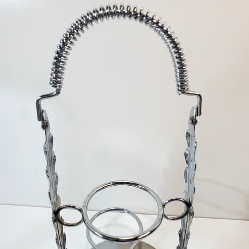 Vtg MCM Silver Tone Metal Relish Condiment Server Rack With Three Glass Bowls - Thumbnail 5