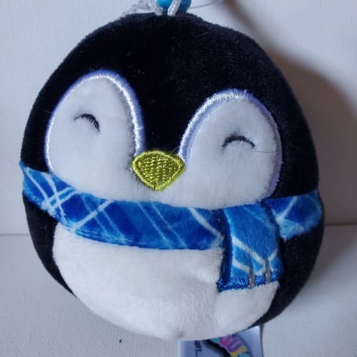 Squishmallows 4" Penguin Luna w Blue Plaid Scarf Clip Plush Toy Black & White - Thumbnail 5