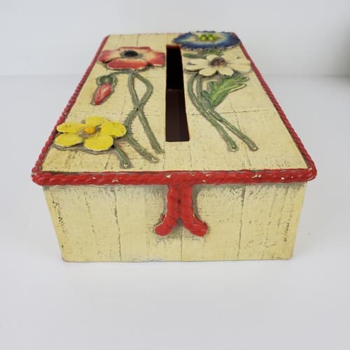 Vintage Mid Century Paper Mache Flowers Rope Tissue Cover Holder *READ - Thumbnail 5