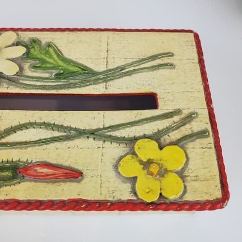 Vintage Mid Century Paper Mache Flowers Rope Tissue Cover Holder *READ - Thumbnail 6