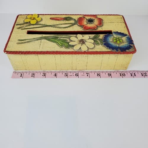 Vintage Mid Century Paper Mache Flowers Rope Tissue Cover Holder *READ - Thumbnail 8