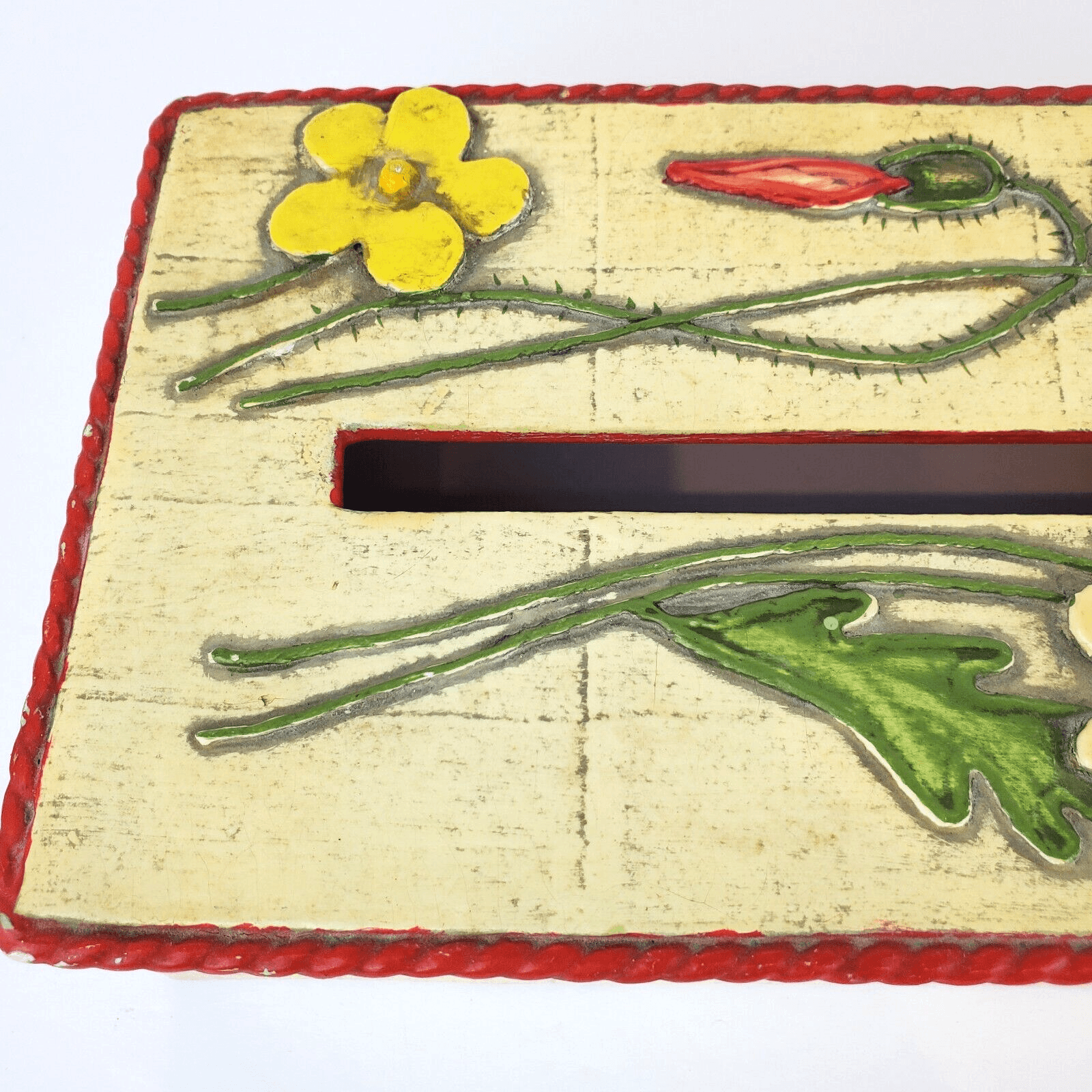 Vintage Mid Century Paper Mache Flowers Rope Tissue Cover Holder *READ - Thumbnail 3