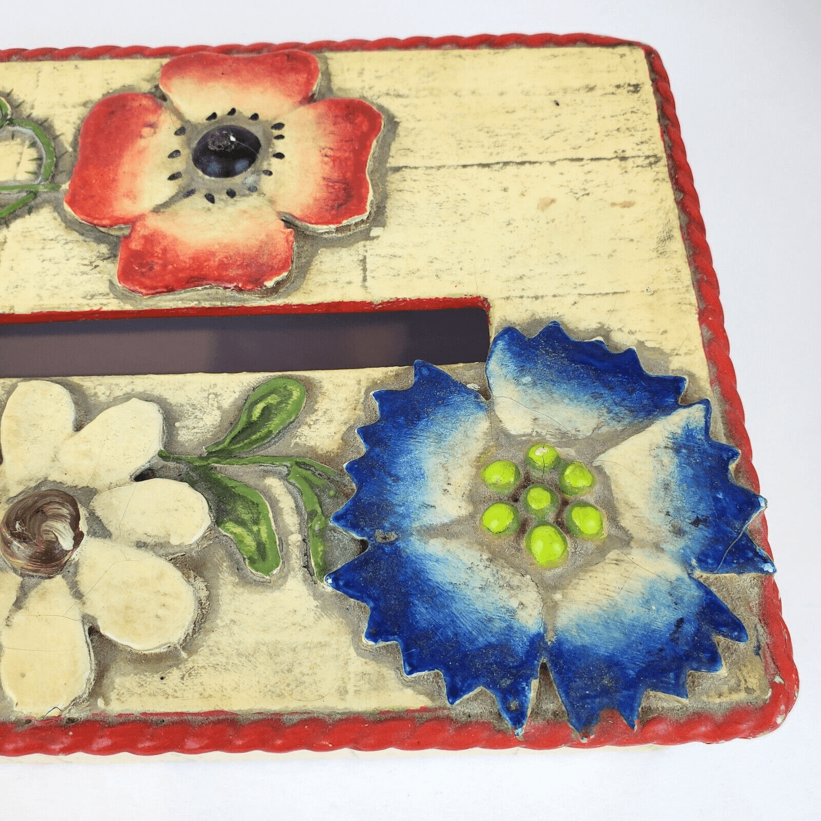 Vintage Mid Century Paper Mache Flowers Rope Tissue Cover Holder *READ - Thumbnail 2