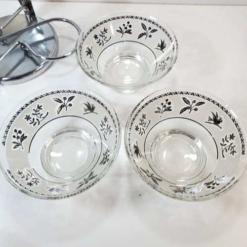 Vtg MCM Silver Tone Metal Relish Condiment Server Rack With Three Glass Bowls - Thumbnail 6
