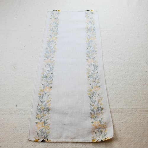 Vintage Linen Stamped Yellow Flowers Dresser Scarf Table Runner 28.5" x 11" - Thumbnail 7