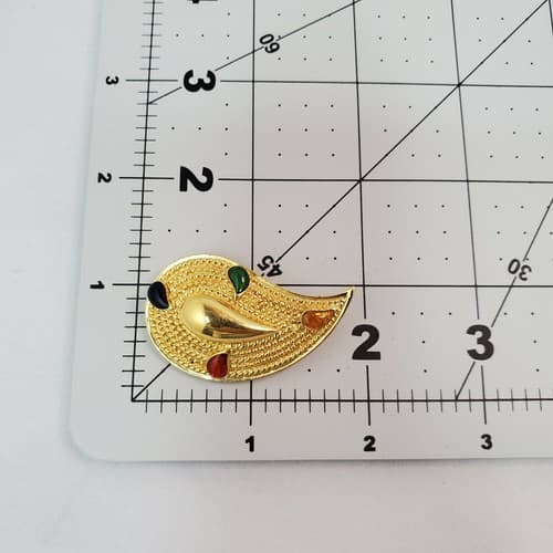Vintage Unbranded Gold Tone Textured Teardrop with multicolor Enamel Brooch Pin - Thumbnail 4