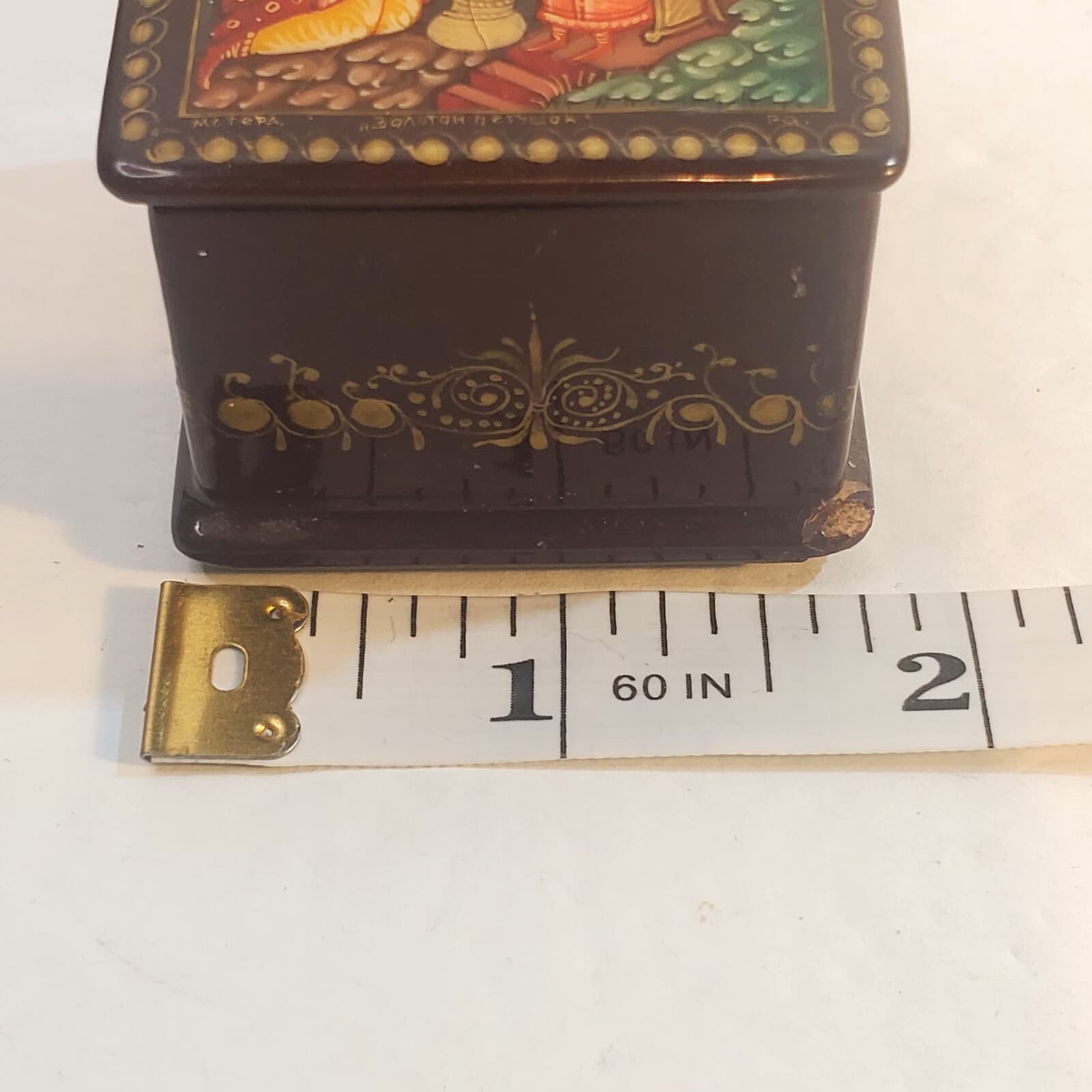 Vtg. Russian Palekh Small Hinged Lacquer Box Papier-Mache The Golden Cockerel - Thumbnail 10