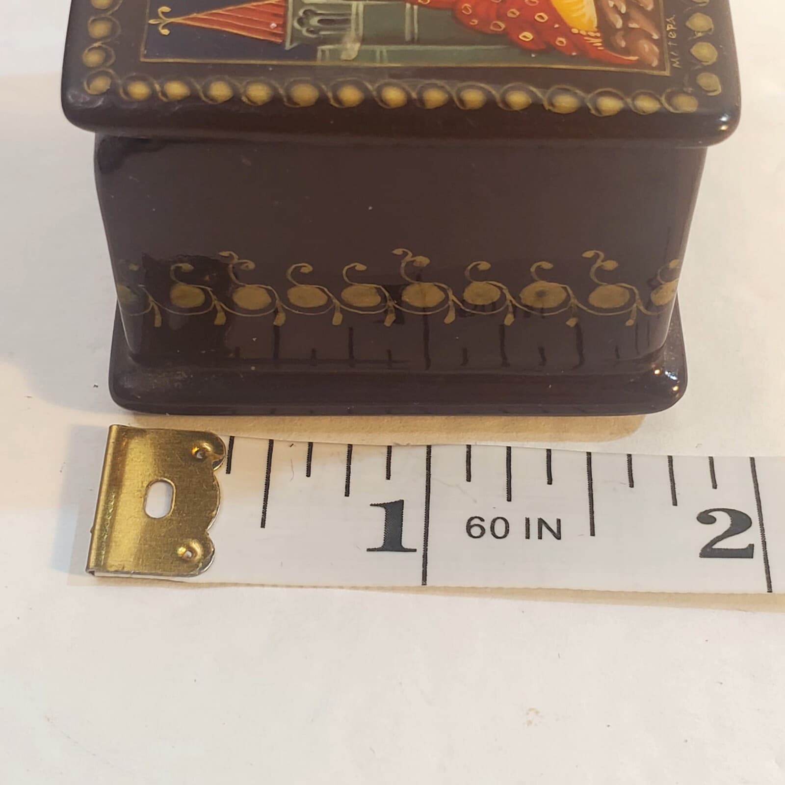 Vtg. Russian Palekh Small Hinged Lacquer Box Papier-Mache The Golden Cockerel - Thumbnail 11