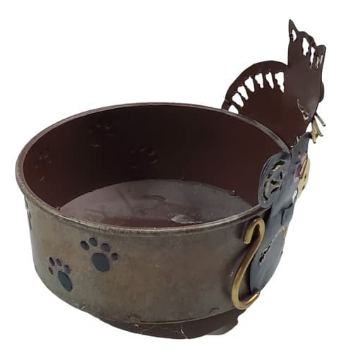 Cat and Mouse Cut Tin Metal Folk Art Animal Candle Holder Planter Trinket Bowl - Thumbnail 3