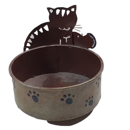 Cat and Mouse Cut Tin Metal Folk Art Animal Candle Holder Planter Trinket Bowl - Thumbnail 2