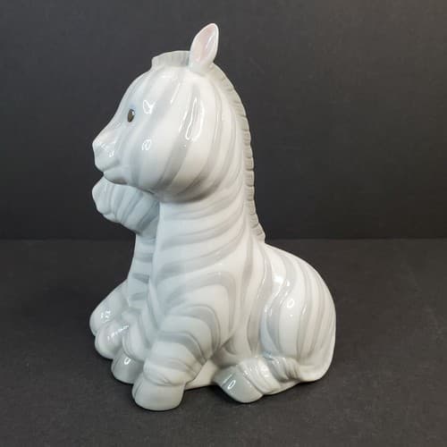 Vtg 1997 Enesco ZEBRA Figurine Coin Bank Ceramic Sculpture Mommy & Baby Pair - Thumbnail 3