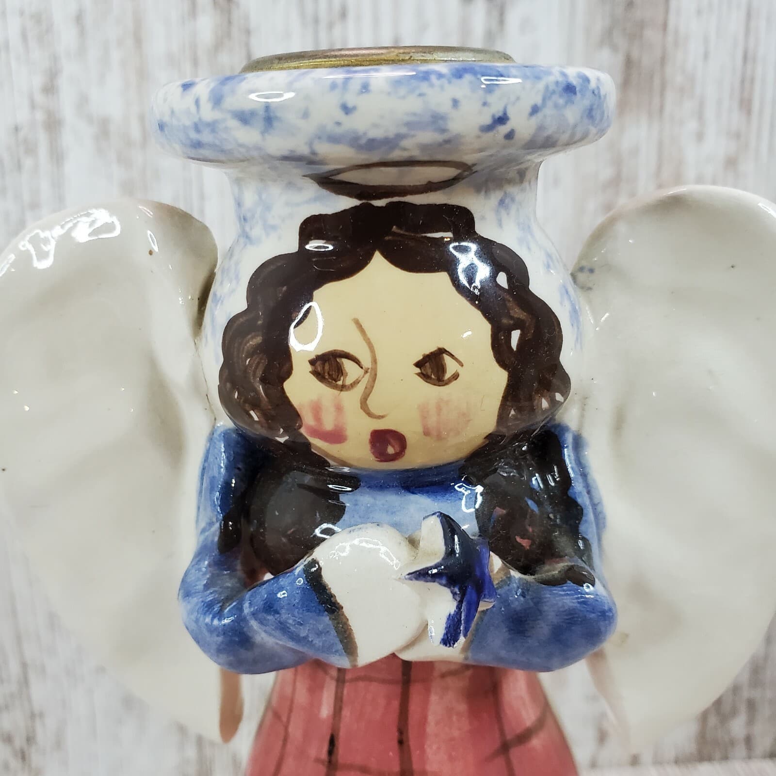 Clayton Dickson Co. Canada Ceramic Folk Art Christmas Angel Taper Candle Holder - Thumbnail 2