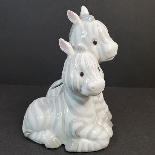 Vtg 1997 Enesco ZEBRA Figurine Coin Bank Ceramic Sculpture Mommy & Baby Pair