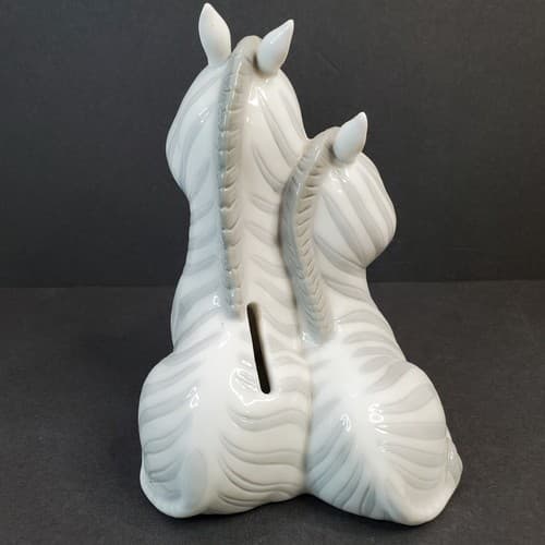 Vtg 1997 Enesco ZEBRA Figurine Coin Bank Ceramic Sculpture Mommy & Baby Pair - Thumbnail 4