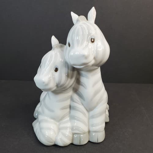 Vtg 1997 Enesco ZEBRA Figurine Coin Bank Ceramic Sculpture Mommy & Baby Pair - Thumbnail 2
