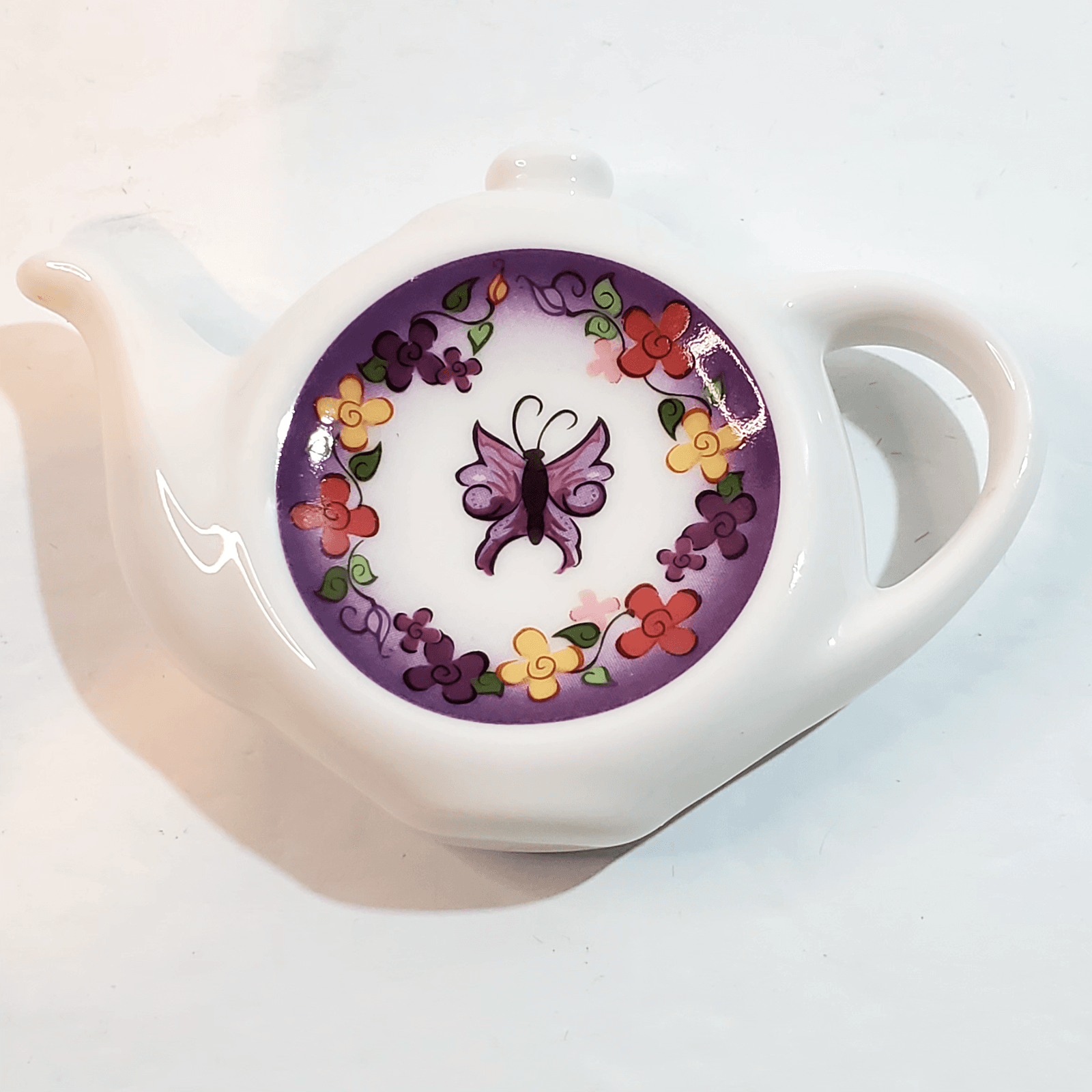 Paul Cardew 2004 Tea Time Butterfly Tea Bag Rest Flower Chain Red Hat Society
