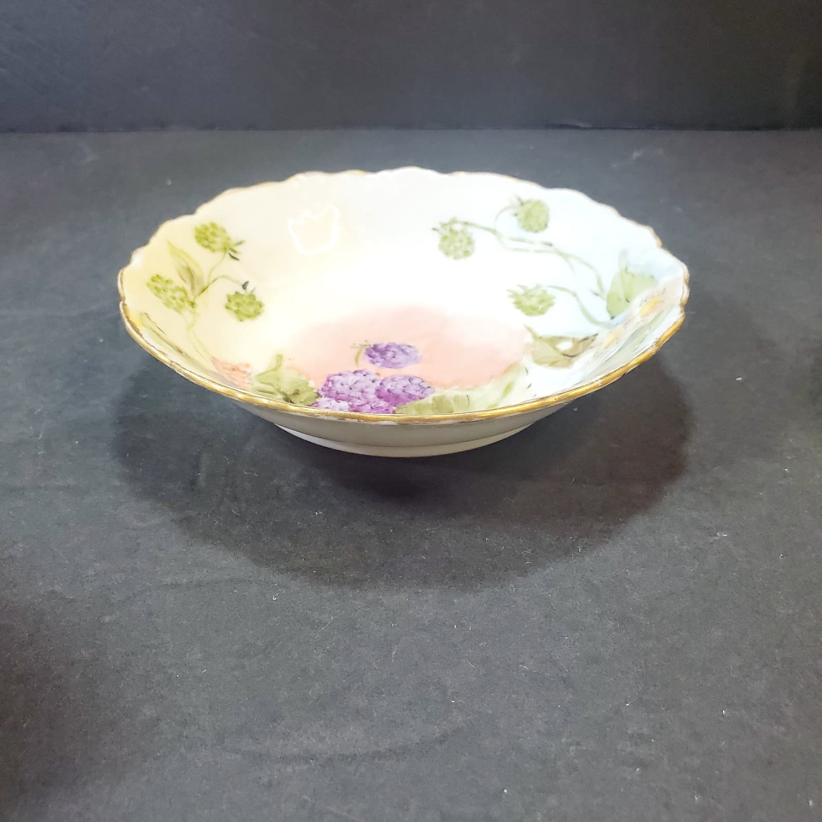 Vtg O & EG Royal Austria Hand Painted Raspberry Blackberry Berry Trinket Bowl - Thumbnail 2