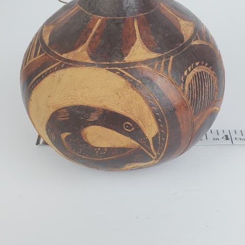 Vintage Hanging Carved Gourd With Two Tone Bird Carving and Designs - Thumbnail 7