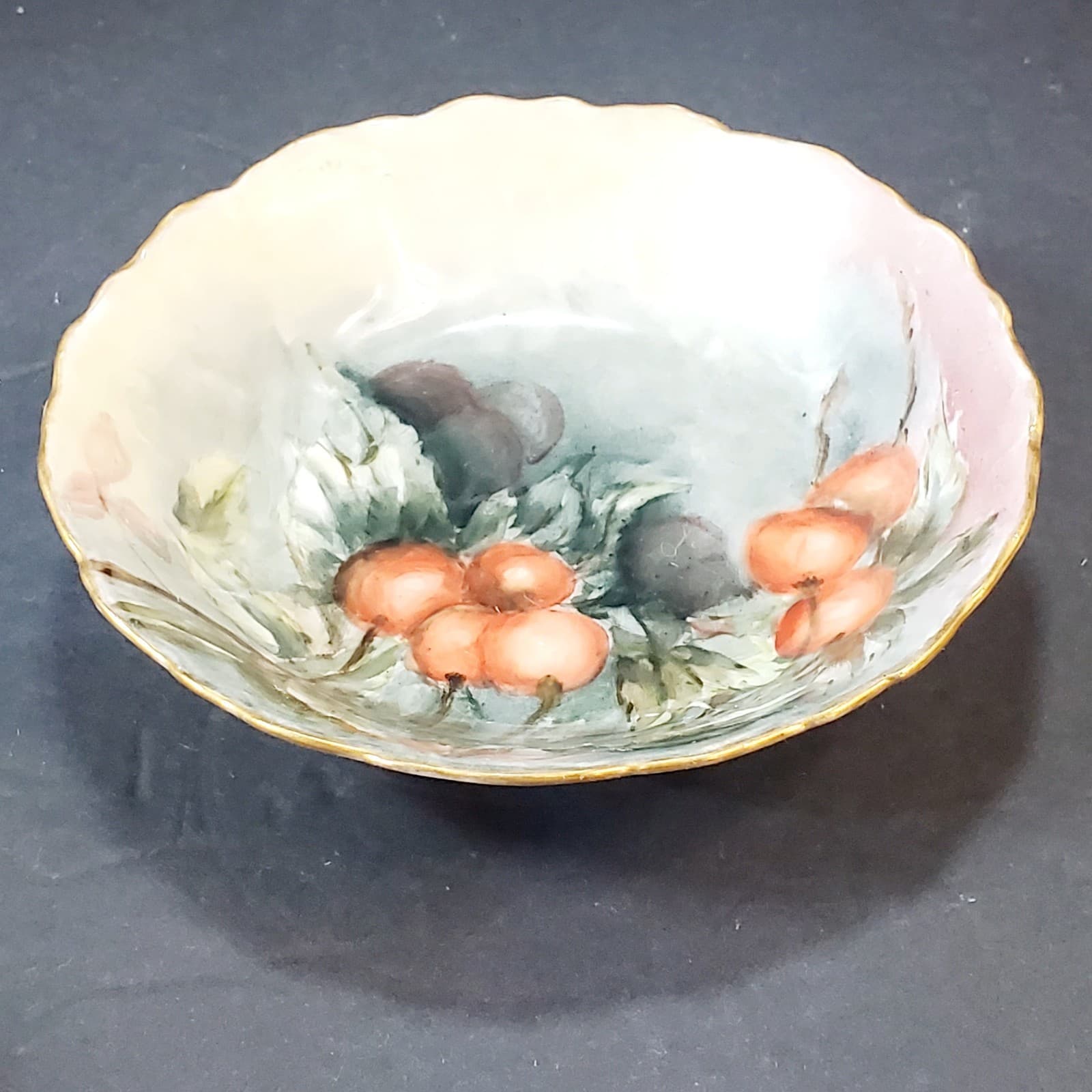 Vtg O & EG Royal Austria Hand Painted Cherries Signed Davis Berry Trinket Bowl