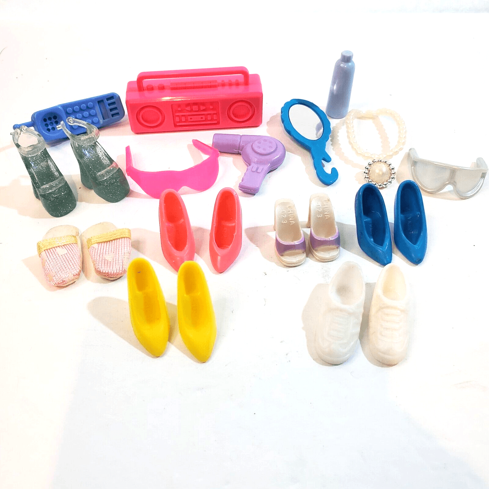 Vintage Barbie Doll Accessories 22 piece Mixed Lot 1990's Shoes Boombox Necklace