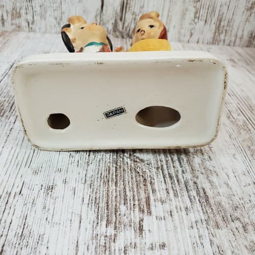 Vintage Japan Figurine Boy & Girl Sitting on Fence w/ Basket Hand Painted Bisque - Thumbnail 5