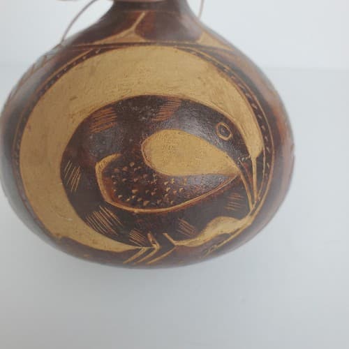 Vintage Hanging Carved Gourd With Two Tone Bird Carving and Designs - Thumbnail 2