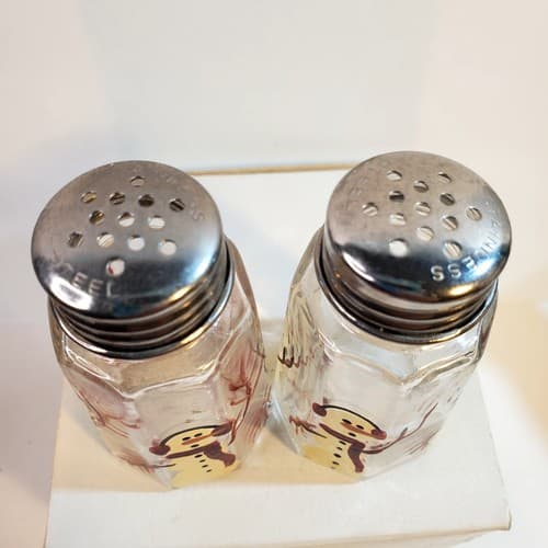 Vintage Gemco USA Glass Hand Painted Snowmen Christmas Salt & Pepper Shakers 3" - Thumbnail 6