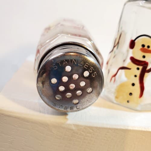Vintage Gemco USA Glass Hand Painted Snowmen Christmas Salt & Pepper Shakers 3" - Thumbnail 7