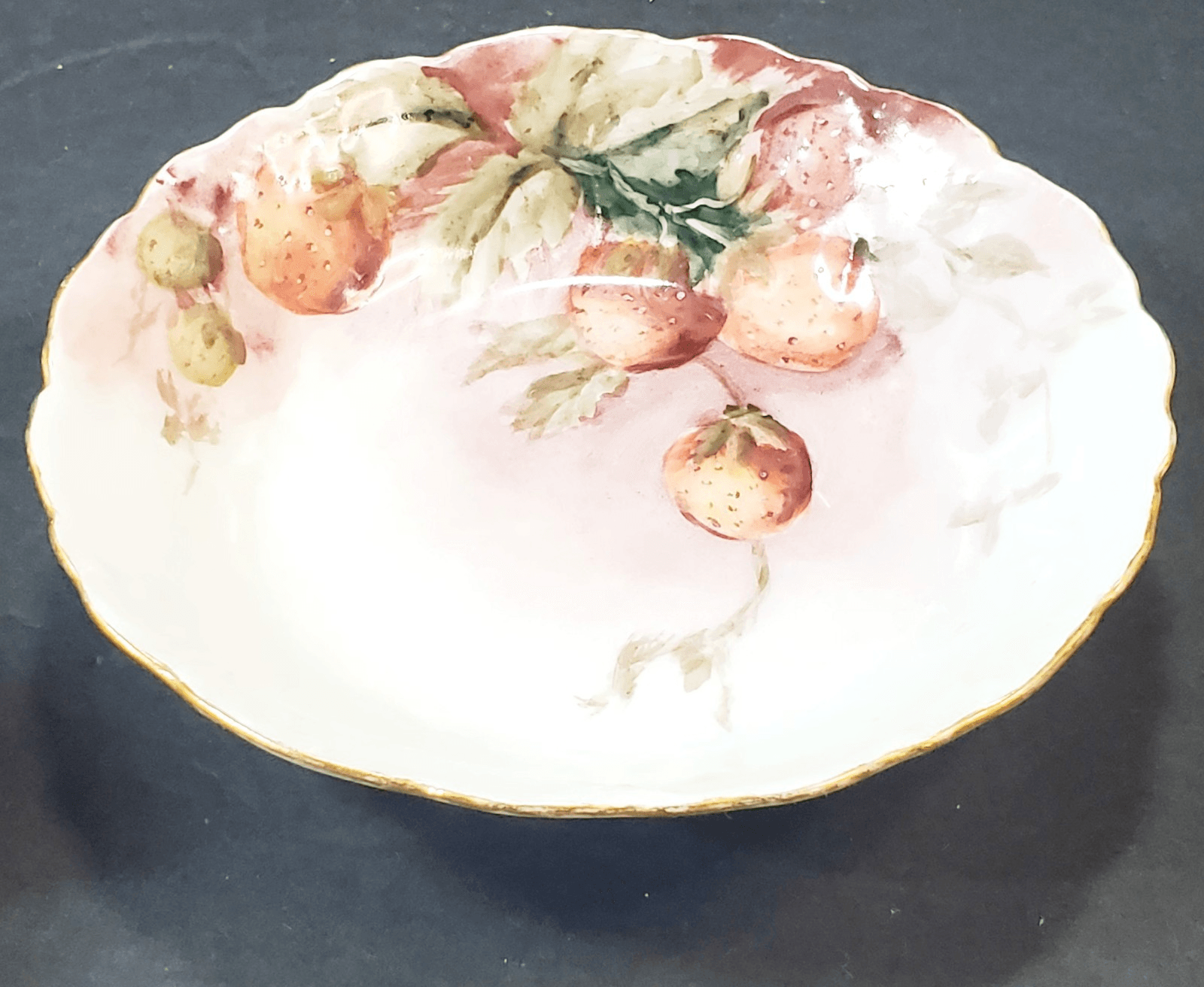 Vtg O & EG Royal Austria Hand Painted Strawberries Signed ABD Berry Trinket Bowl