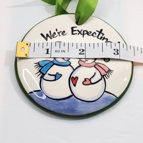 Nola Watkins Handpainted Ceramic We're Expecting Snowman Xmas Ornament - Thumbnail 4